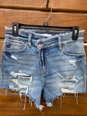 Distressed Women's Denim Cutoff Shorts - Light Blue stretchy